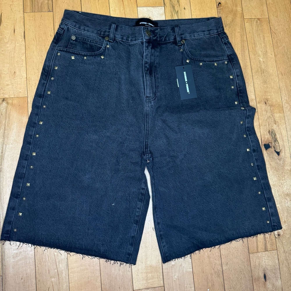 Homme Femme Studded Denim Shorts Blue Men's Size 38‎ With Tags